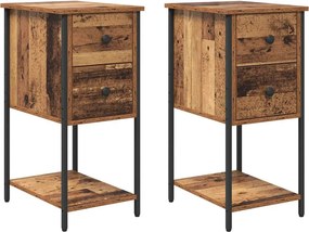 vidaXL Éjjeliszekrény fiókkal 2 pcs Régi fa 32 x 42 x 70 cm Faanyag