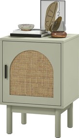 HOMCOM Éjjeli Szekrény Rattán Ajtóval, Állítható Polccal és Fa Lábbakkal, Bohém Stílusú Oldalsó Asztal, Nappalihoz és Hálószobához 40x35x58 cm Világos