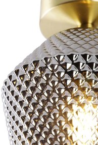 Art Deco mennyezeti lámpa sárgarézzel és füstüveggel - Karce