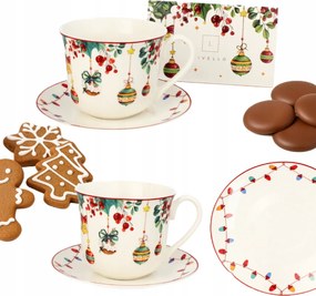 Karácsonyi csésze Livello porcelán 400ml csészealj Jumbo 15,5cm gömbök