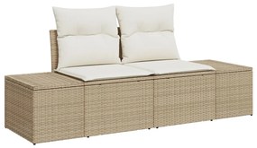 10 darabos kert kanapé szett párnákkal Bézs poly rattan akácia, 2 személyes kert kanapé párnákkal Bézs poly rattan, 3 darabos kert étkező szett párnákkal Bézs poly rattan akácia