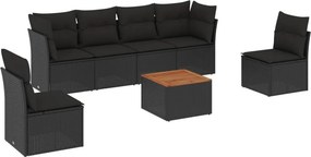 vidaXL 7 részes fekete polyrattan kerti ülőgarnitúra párnával