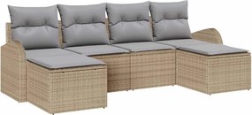 vidaXL Kerti Kanapé Szett párnával 6 pcs Bézs Poly Rattan