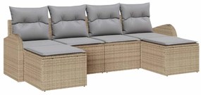 vidaXL Kerti Kanapé Szett párnával 6 pcs Bézs Poly Rattan