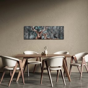 Kép - szarvas és őzike egy havas erdőben (órával) (90x30 cm)