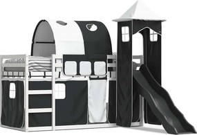 vidaXL fehér-fekete emeletes ágy csúszdával és függönnyel 80 x 200 cm