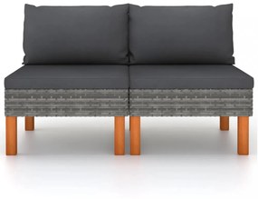 2 db polyrattan és tömör eukaliptuszfa középső kanapé