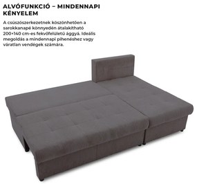 Venezia sarokkanapé, kordbársony, univerzális oldal, hab töltet, szürke