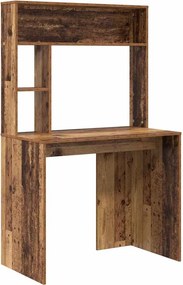 vidaXL Asztal polcokkal tárolóval Öreg fa 91 x 50 x 149 cm Faanyag