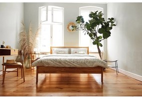 Tölgyfa franciaágy kárpitozott ágytamlával 160x200 cm Pola - The Beds