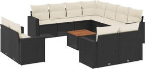 vidaXL 12 részes fekete polyrattan kerti ülőgarnitúra párnákkal