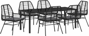 vidaXL Kert étkező szett 7 pcs Fekete polirattan