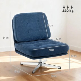 HOMCOM Forgószék, kárpitozott olvasófotel zseníliával, széles ülőfelülettel, tollpárnával és fém lábakkal, sötétkék