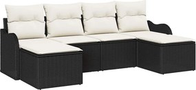 vidaXL Kerti Kanapé Szett párnával 6 pcs Fekete és fehér Poli rattan