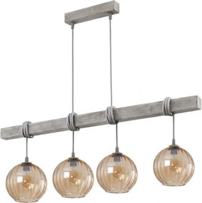 BRILAGI - Kábeles csillár WOOD GLASS 4xE27/60W/230V fenyő/szürke/füstös barna