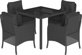 vidaXL 5 részes fekete polyrattan kerti étkezőgarnitúra párnákkal