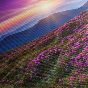 Kép - Hegyi virágzó táj (órával) (90x30 cm)