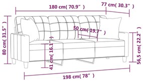 3 személyes szürke műbőr kanapé díszpárnákkal 180 cm