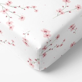 Goldea pamut körgumis lepedő - cseresznyevirágok 80 x 160 cm