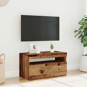 antik fa színű szerelt fa TV-szekrény LED-ekkel 75x35x40 cm