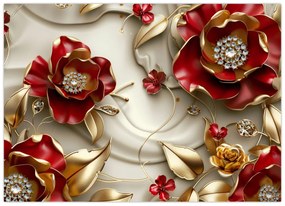 Kép - 3D piros-arany virágok (70x50 cm)