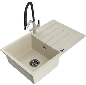 Mexen Bruno egymedencés gránit mosogató csepegtetővel és Duo konyhai csapteleppel, bézs - 6513-69-671701-07-B