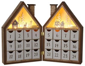 Karácsonyi ház LED adventi fa naptár, 8x LED, 19 cm, 2x AAA