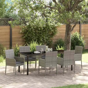 vidaXL Kert étkező szett párnával 7 pcs Szürke polirattan