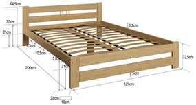 Fa ágy 120x200cm LUX VitBed lakkozás nélkül + Matrac 120x200cm Spica