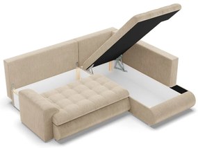 Tokio sarokkanapé, L alakú háttámlával, 2 ágyneműtartóval, kordbársony, jobboldali, bézs