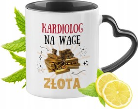 Fekete bögre szív alakú füllel kardiológusnak ajándékba