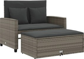 vidaXL 2 személyes szürke polyrattan kerti kanapé párnával