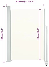 krémszínű behúzható oldalsó terasz napellenző 120 x 300 cm