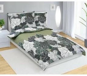 Bellatex Pamut ágynemét Květ khaki zöld , 140 x200 cm, 70 x 90 cm