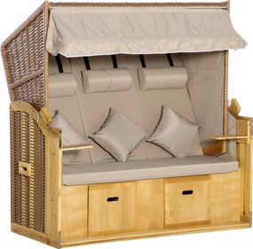 Outsunny 3-személyes napozóágy tetővel - XXL poli rattan, természetes - 150 x 79 x 160 cm | Aosom