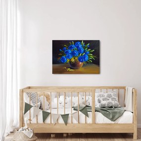 Kék virágok képe egy vázában (70x50 cm)