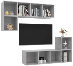 4 részes betonszürke szerelt fa TV-szekrény szett