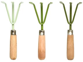 Fém kézi gereblye fa nyéllel, fűzöld