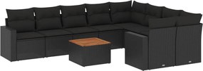 vidaXL 10 részes fekete polyrattan kerti ülőgarnitúra párnákkal