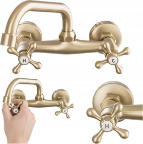 Fürdőszobai Mosdó Csaptelep Fali Retro Arany Szálcsiszolt Forgó