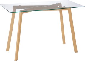 HOMCOM Étkezőasztal 4 fő részére - Modern Konyhaasztal Edzett Üveg Toppal és Fém Lábakkal Fa Hatással, Nappaliba 120x60x76 cm Tiszta | Aosom