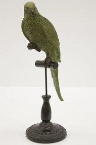 Tropical design sötétzöld papagáj szobor barna állványon 44x15,5x13,5cm