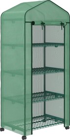 Outsunny Üvegház Kerekekkel, Polcokkal, Téli Időjárásálló Acélfóliás Üvegház, Hidegkeret Balkonra, Kertbe, Paradicsomház 69 x 50 x 165 cm, Paradicsom