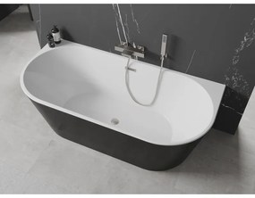 Mexen Oval, szabadon álló falra szerelhető kád 180 x 80 cm, fehér-fekete, szálcsiszolt acél túlfolyó, 52671808075-97