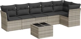 vidaXL 7 részes világosszürke polyrattan kerti ülőgarnitúra párnákkal