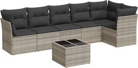 vidaXL 7 részes világosszürke polyrattan kerti ülőgarnitúra párnákkal