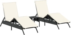 vidaXL 2 db fekete polyrattan napozóágy asztallal