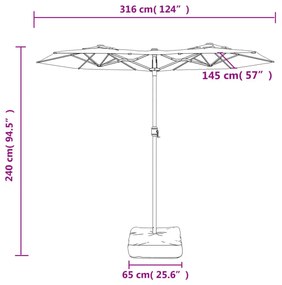 terrakotta dupla tetős LED-es napernyő 316x240 cm