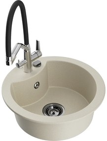 Mexen Diego egymedencés gránit mosogató konyhai csapteleppel Duo, bézs - 6512-69-671701-07-B