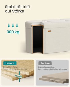 SONGMICS ülőpad tárolóval, tárolódoboz, 38 x 110 x 38 cm, krémfehér